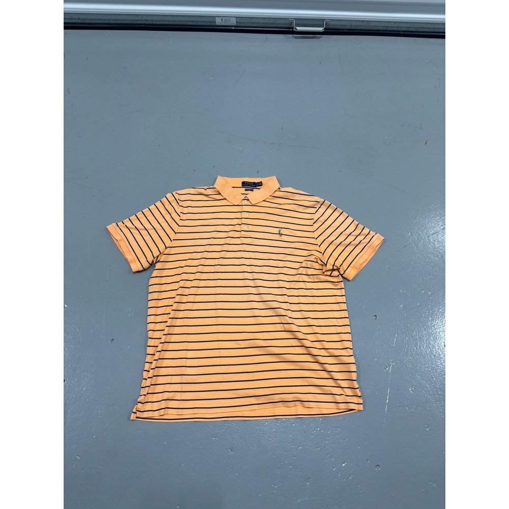 Polo Ralph Lauren Mens XL‎ Classic Fit Striped Short Sleeve Polo Shirt Orange